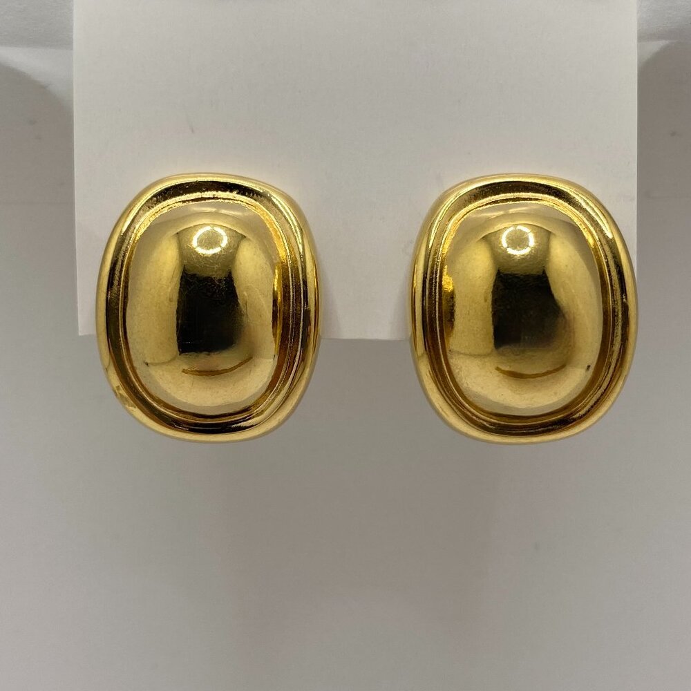 Vintage Gold-Toned Chunky Clip-on Round Earrings 1980s Minimalist Classic Staple